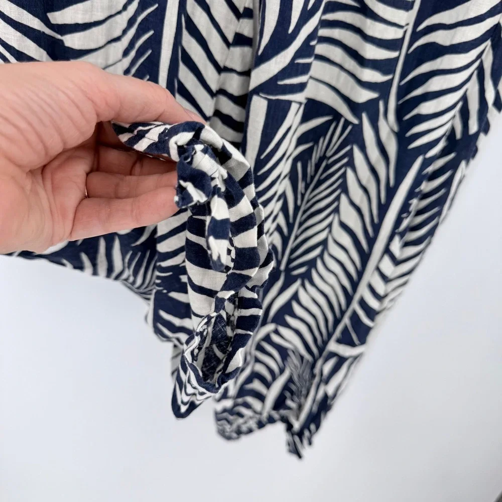 Kuana Jack Navy White Tropical Palm Leaf‎ Linen Blend Jogger Pants Small